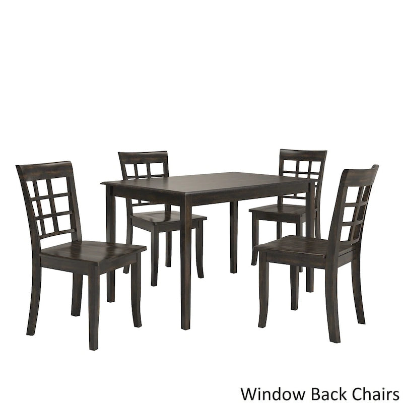 48-Inch Rectangular Dining Set 5-Piece - Antique Black Farmhouse Table with 4 Chairs, Rubberwood & MDF Construction