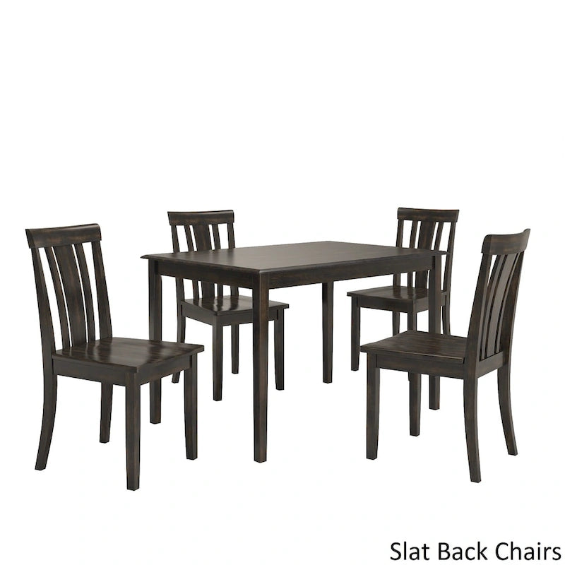 48-Inch Rectangular Dining Set 5-Piece - Antique Black Farmhouse Table with 4 Chairs, Rubberwood & MDF Construction