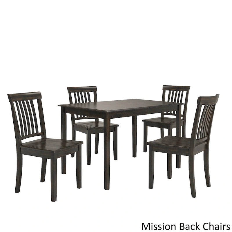 48-Inch Rectangular Dining Set 5-Piece - Antique Black Farmhouse Table with 4 Chairs, Rubberwood & MDF Construction