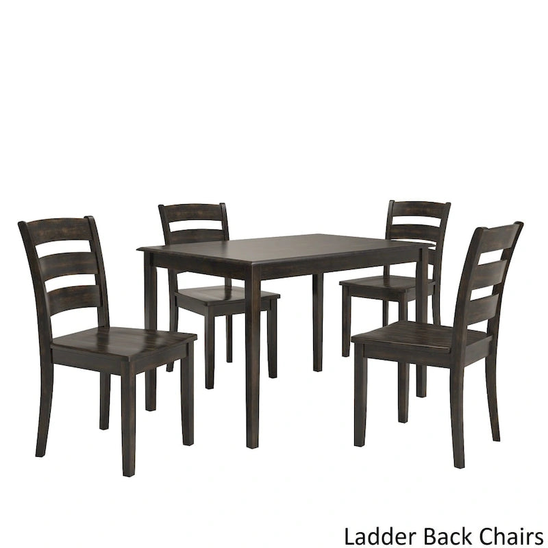 48-Inch Rectangular Dining Set 5-Piece - Antique Black Farmhouse Table with 4 Chairs, Rubberwood & MDF Construction