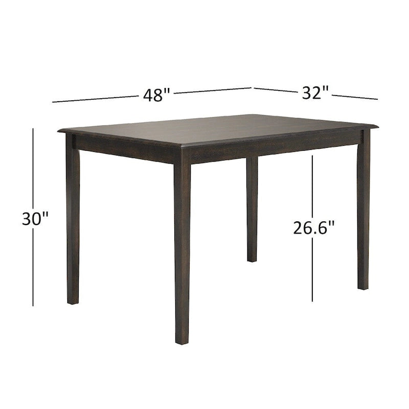 48-Inch Rectangular Dining Set 5-Piece - Antique Black Farmhouse Table with 4 Chairs, Rubberwood & MDF Construction