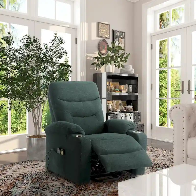 Electric Massage Recliner Chair - 8-Point Vibration, 5 Modes & 9 Intensity Levels, Cup Holders, 300lb Capacity, Wireless Remote