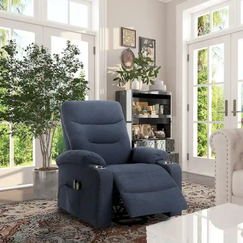 Electric Massage Recliner Chair - 8-Point Vibration, 5 Modes & 9 Intensity Levels, Cup Holders, 300lb Capacity, Wireless Remote