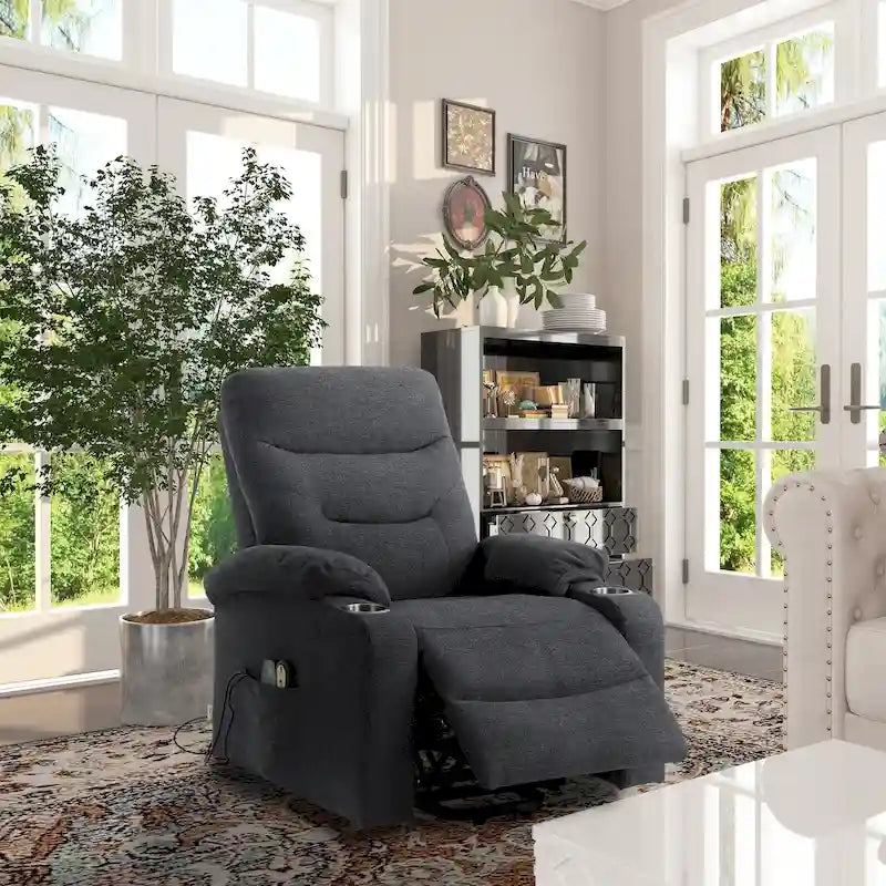 Electric Massage Recliner Chair - 8-Point Vibration, 5 Modes & 9 Intensity Levels, Cup Holders, 300lb Capacity, Wireless Remote