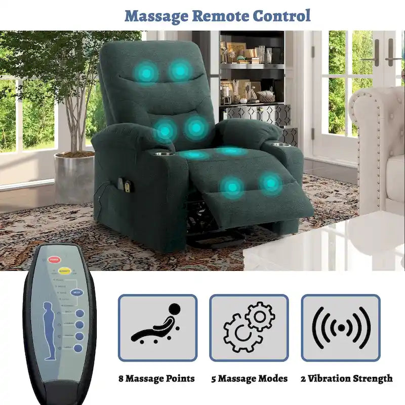 Electric Massage Recliner Chair - 8-Point Vibration, 5 Modes & 9 Intensity Levels, Cup Holders, 300lb Capacity, Wireless Remote