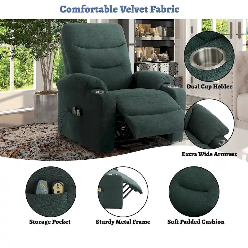 Electric Massage Recliner Chair - 8-Point Vibration, 5 Modes & 9 Intensity Levels, Cup Holders, 300lb Capacity, Wireless Remote