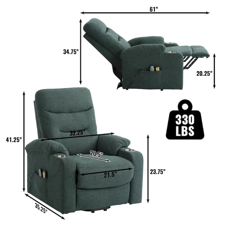 Electric Massage Recliner Chair - 8-Point Vibration, 5 Modes & 9 Intensity Levels, Cup Holders, 300lb Capacity, Wireless Remote