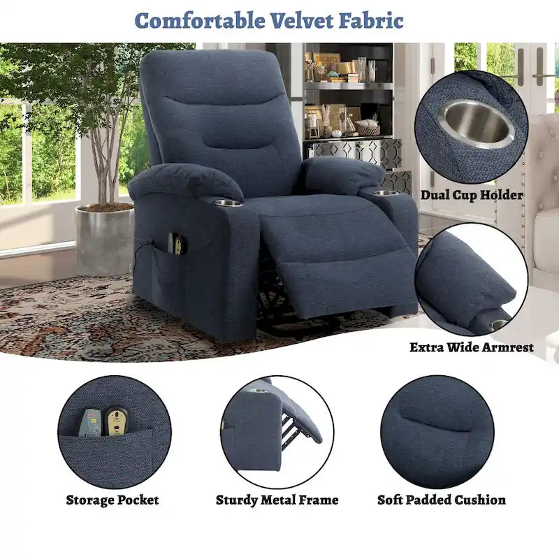 Electric Massage Recliner Chair - 8-Point Vibration, 5 Modes & 9 Intensity Levels, Cup Holders, 300lb Capacity, Wireless Remote