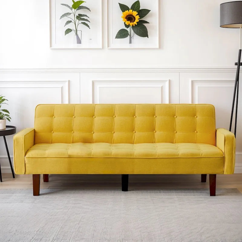 Futon Sofa Bed, Modern Convertible Sleeper Couch with Armrests for Studio, Office, Apartment, Compact Living, Game Room