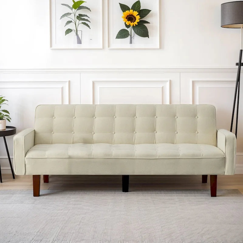 Futon Sofa Bed, Modern Convertible Sleeper Couch with Armrests for Studio, Office, Apartment, Compact Living, Game Room