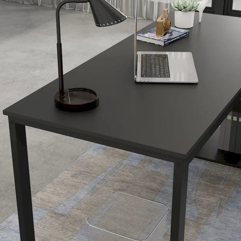55" L-Shaped Office Computer Desk with Drawers - P2 Particle Wood, Metal Frame, 130 lbs Capacity, Open Shelf