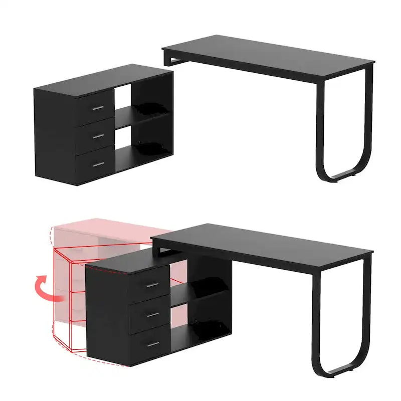 55" L-Shaped Office Computer Desk with Drawers - P2 Particle Wood, Metal Frame, 130 lbs Capacity, Open Shelf