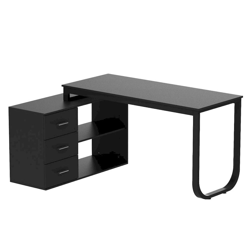 55" L-Shaped Office Computer Desk with Drawers - P2 Particle Wood, Metal Frame, 130 lbs Capacity, Open Shelf