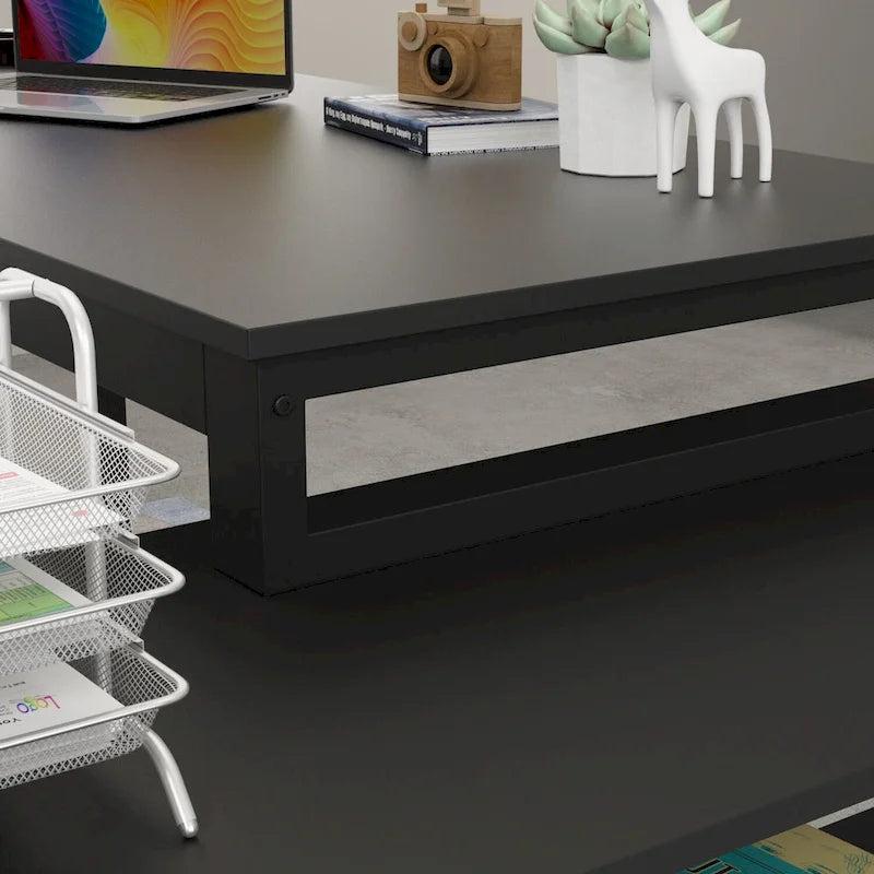 55" L-Shaped Office Computer Desk with Drawers - P2 Particle Wood, Metal Frame, 130 lbs Capacity, Open Shelf