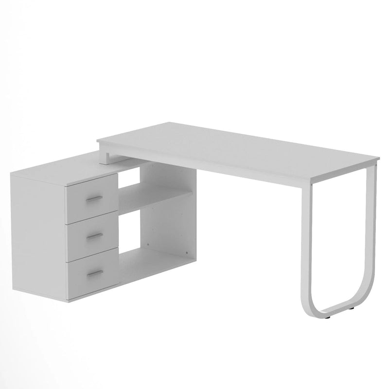 55" L-Shaped Office Computer Desk with Drawers - P2 Particle Wood, Metal Frame, 130 lbs Capacity, Open Shelf