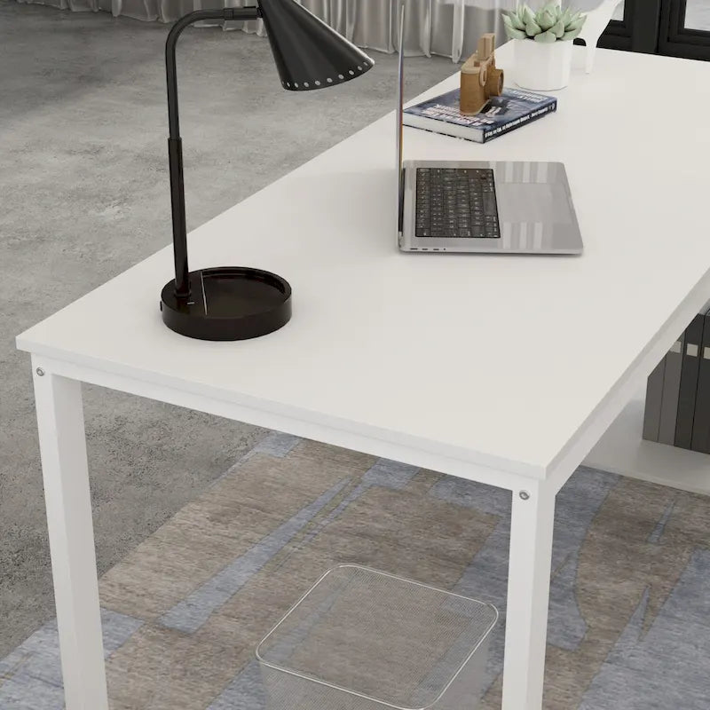 55" L-Shaped Office Computer Desk with Drawers - P2 Particle Wood, Metal Frame, 130 lbs Capacity, Open Shelf