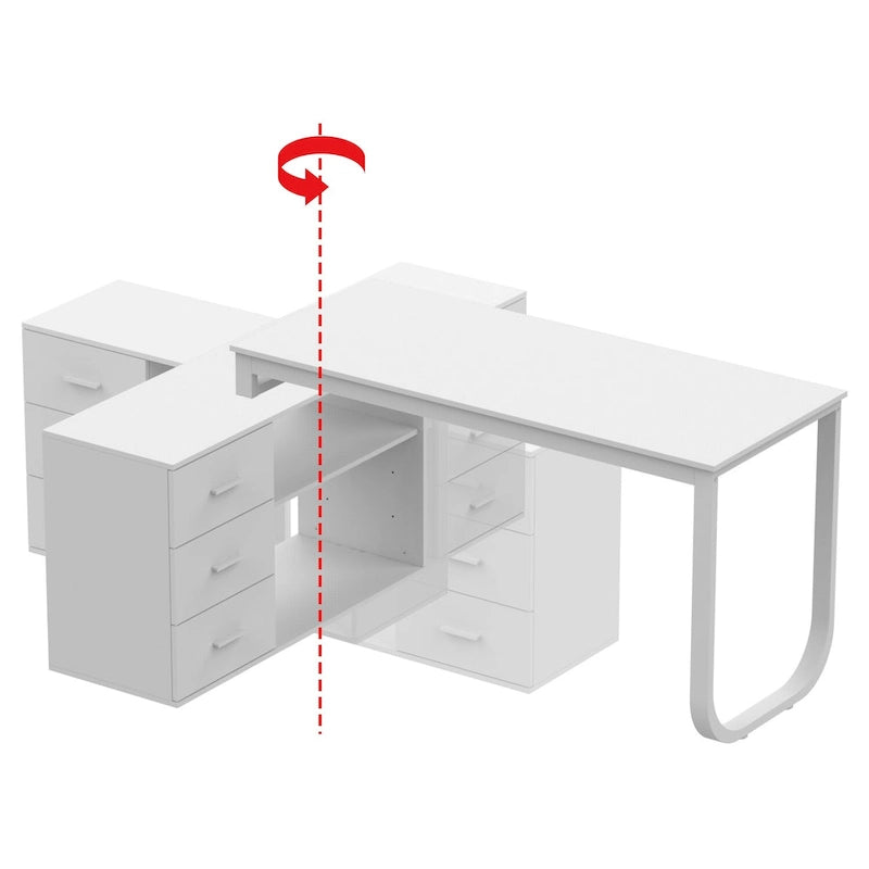 55" L-Shaped Office Computer Desk with Drawers - P2 Particle Wood, Metal Frame, 130 lbs Capacity, Open Shelf