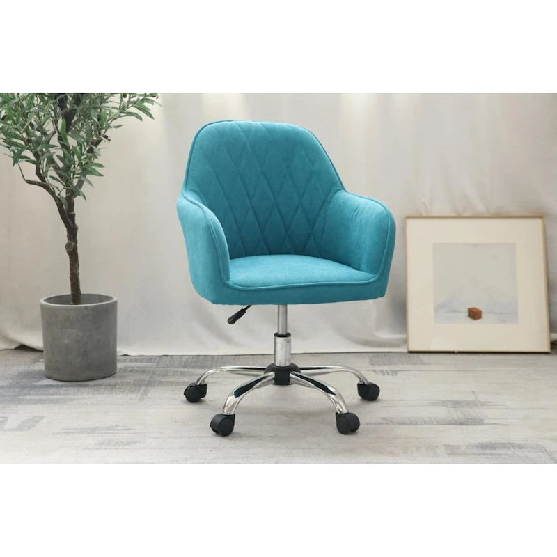 Mid-Back Swivel Home Office Desk Chair - Fabric Upholstery, Adjustable Gaslift, Roller Caster Wheels