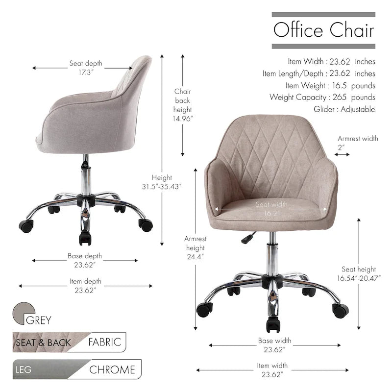 Mid-Back Swivel Home Office Desk Chair - Fabric Upholstery, Adjustable Gaslift, Roller Caster Wheels