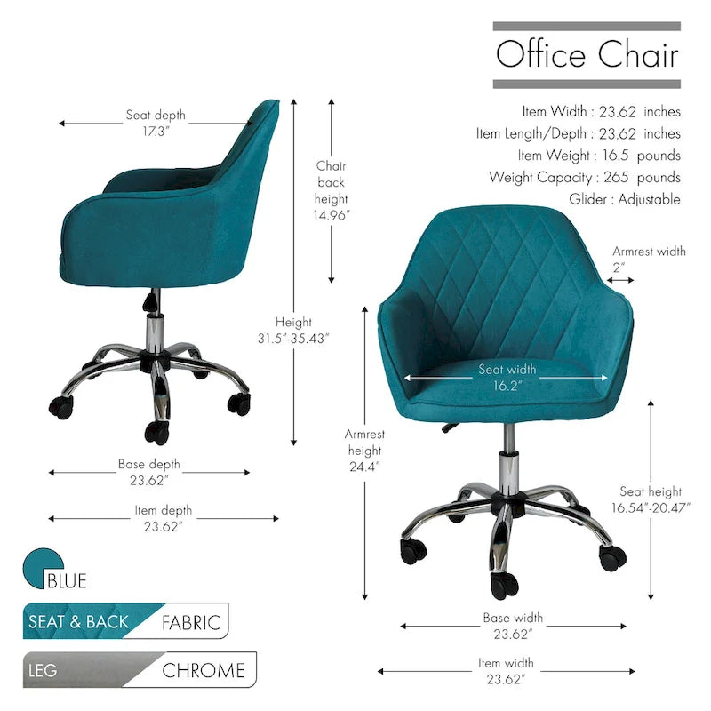 Mid-Back Swivel Home Office Desk Chair - Fabric Upholstery, Adjustable Gaslift, Roller Caster Wheels