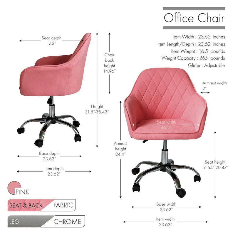 Mid-Back Swivel Home Office Desk Chair - Fabric Upholstery, Adjustable Gaslift, Roller Caster Wheels