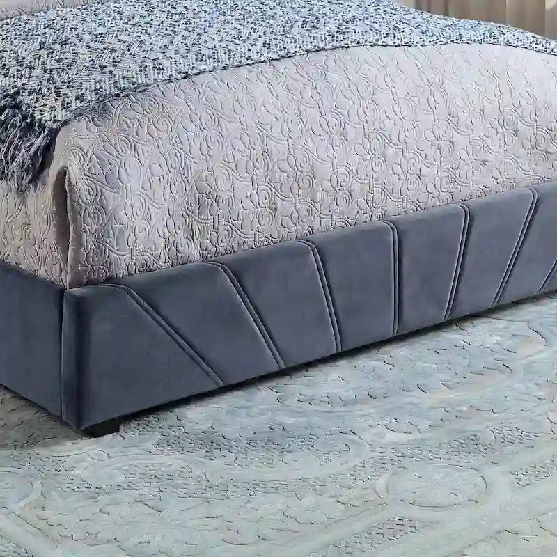 Art Deco Upholstered Storage Bed with 4 Drawers Velvety Fabric Linear Tufting Integrated Storage Bedroom Furniture