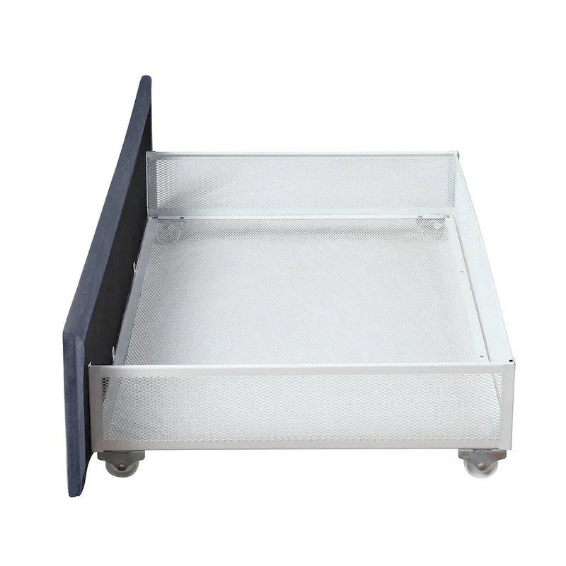 Art Deco Upholstered Storage Bed with 4 Drawers Velvety Fabric Linear Tufting Integrated Storage Bedroom Furniture