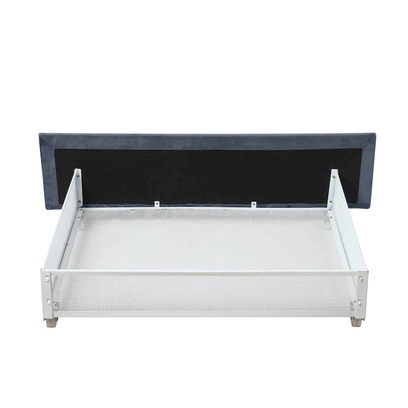 Art Deco Upholstered Storage Bed with 4 Drawers Velvety Fabric Linear Tufting Integrated Storage Bedroom Furniture