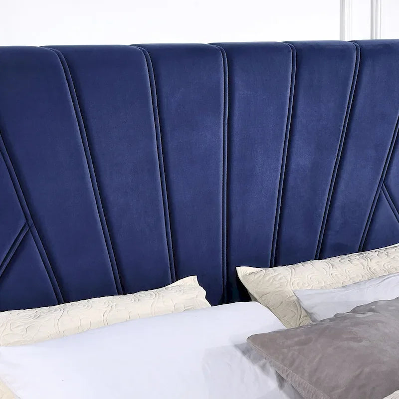 Art Deco Upholstered Storage Bed with 4 Drawers Velvety Fabric Linear Tufting Integrated Storage Bedroom Furniture