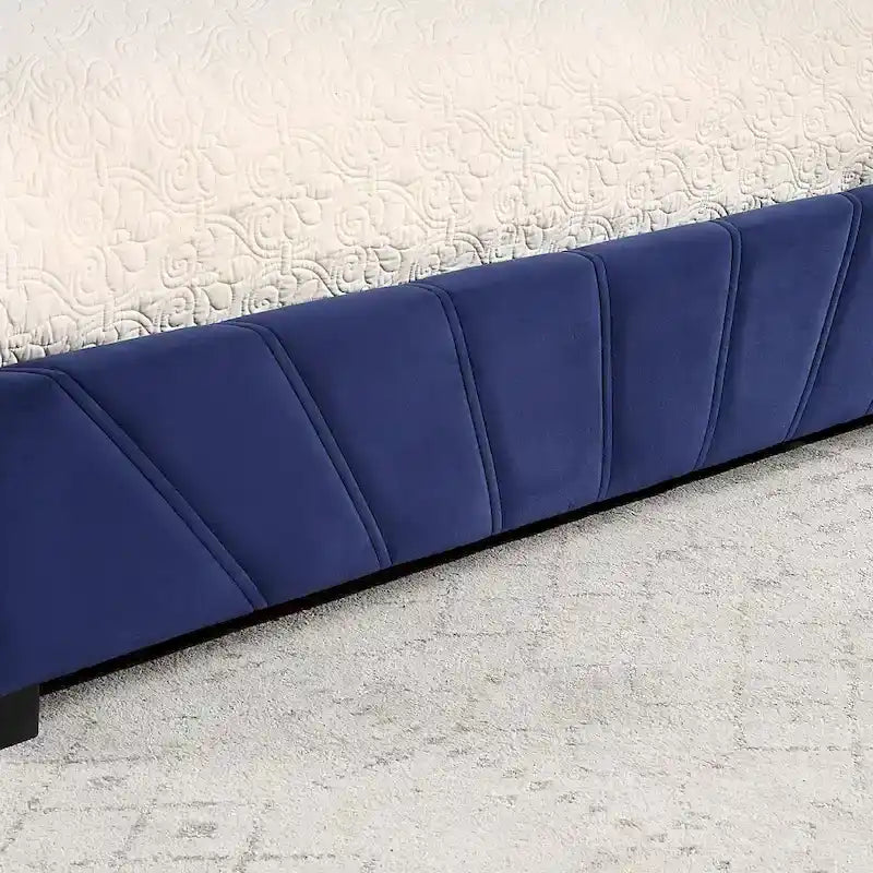 Art Deco Upholstered Storage Bed with 4 Drawers Velvety Fabric Linear Tufting Integrated Storage Bedroom Furniture