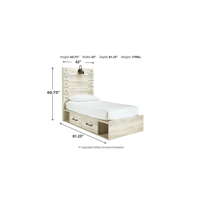 Whitewash Panel Storage Bed with 2 Under Bed Drawers - Retro Light Sconces, USB Ports, Open-Slat Headboard