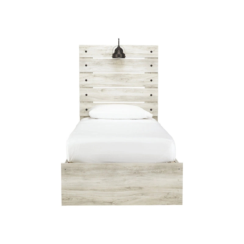Whitewash Panel Storage Bed with 2 Under Bed Drawers - Retro Light Sconces, USB Ports, Open-Slat Headboard