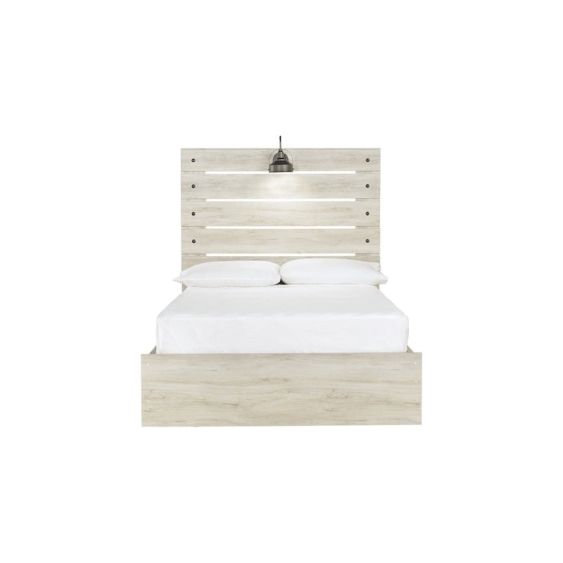 Whitewash Panel Storage Bed with 2 Under Bed Drawers - Retro Light Sconces, USB Ports, Open-Slat Headboard