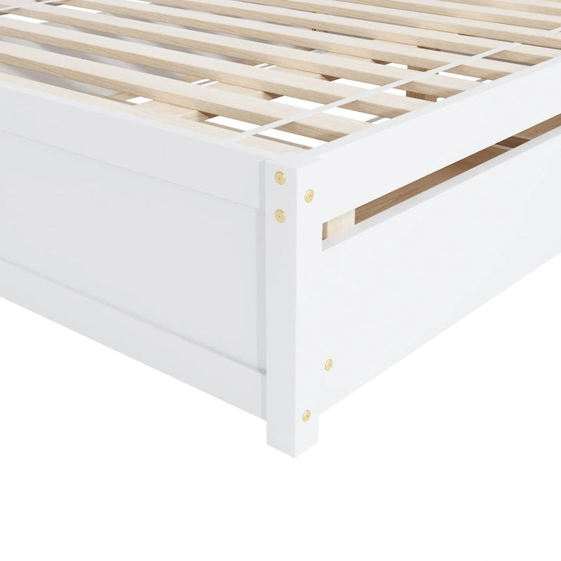 Full Size Bed Frame with Twin Trundle & 2 Storage Drawers - Solid Pine Wood Platform Bed, 400 lbs Capacity, No Box Spring Needed