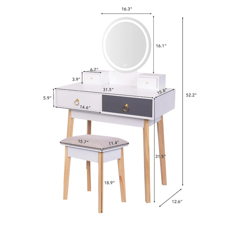 Modern Vanity with 4-Drawer Make-up Table Set with Mirror and Lights