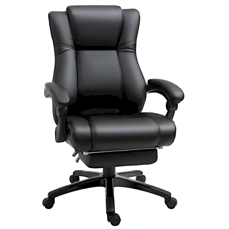 Executive Office Chair with Retractable Footrest - High Back PU Leather Recliner, 135° Recline, Adjustable Height, Swivel Wheels - 265 lbs Capacity