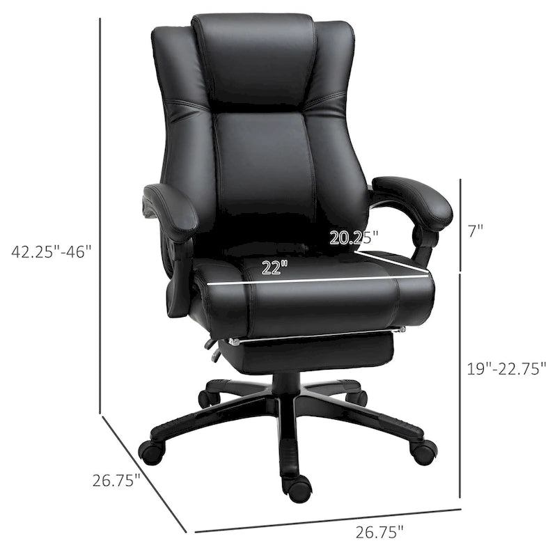 Executive Office Chair with Retractable Footrest - High Back PU Leather Recliner, 135° Recline, Adjustable Height, Swivel Wheels - 265 lbs Capacity