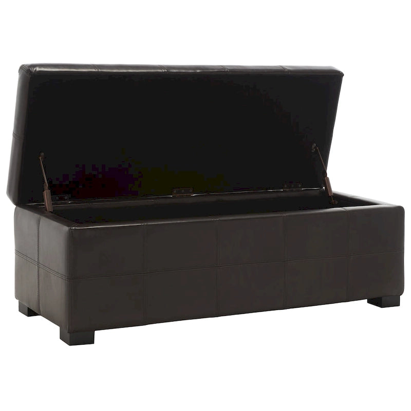 SAFAVIEH Kerrie Brown Bicast Leather/Wood Storage Bench - 46.9 x 18.3 x 16.7 - 47Wx18Dx17H