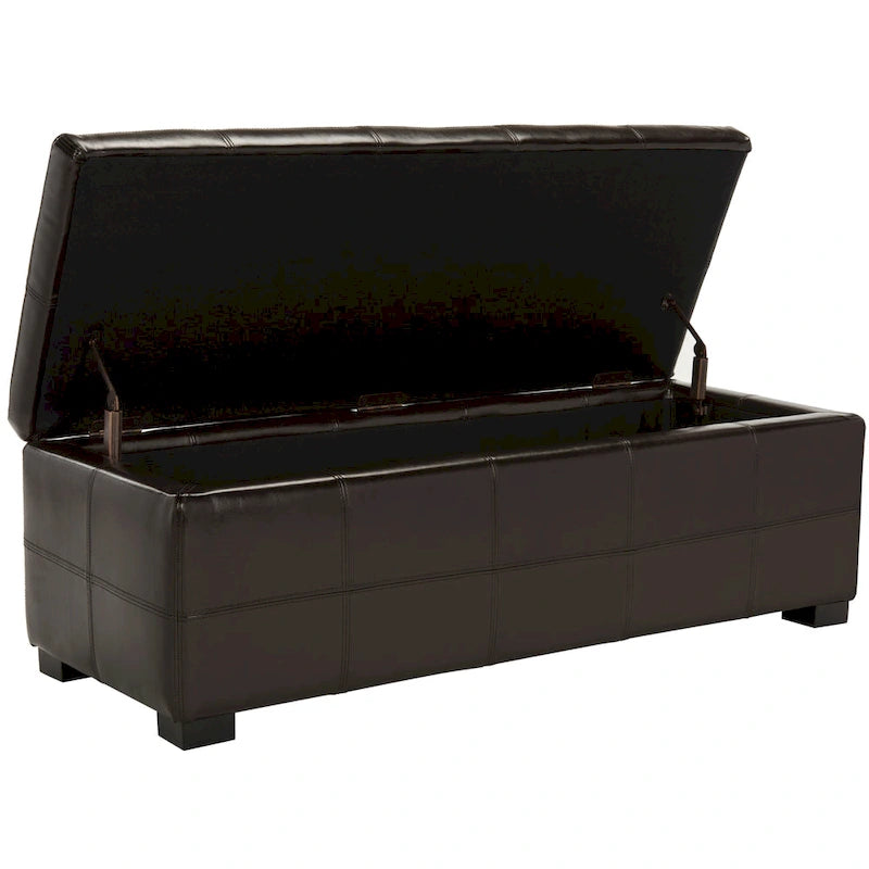 SAFAVIEH Kerrie Brown Bicast Leather/Wood Storage Bench - 46.9 x 18.3 x 16.7 - 47Wx18Dx17H