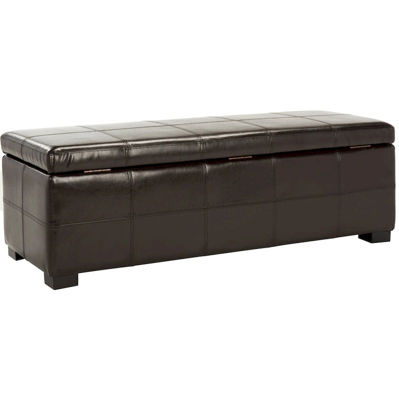 SAFAVIEH Kerrie Brown Bicast Leather/Wood Storage Bench - 46.9 x 18.3 x 16.7 - 47Wx18Dx17H