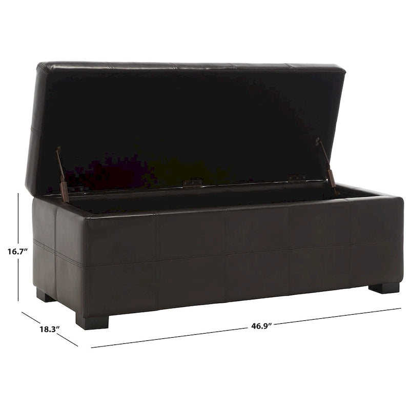 SAFAVIEH Kerrie Brown Bicast Leather/Wood Storage Bench - 46.9 x 18.3 x 16.7 - 47Wx18Dx17H