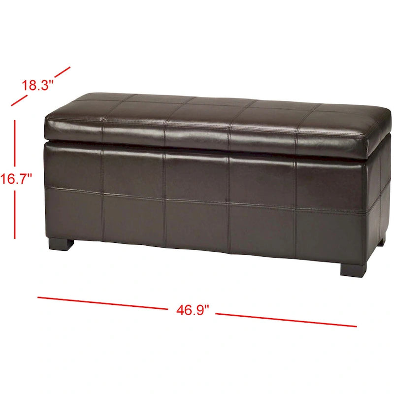 SAFAVIEH Kerrie Brown Bicast Leather/Wood Storage Bench - 46.9 x 18.3 x 16.7 - 47Wx18Dx17H