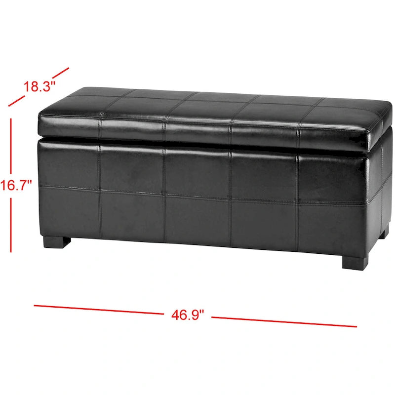 SAFAVIEH Kerrie Brown Bicast Leather/Wood Storage Bench - 46.9 x 18.3 x 16.7 - 47Wx18Dx17H