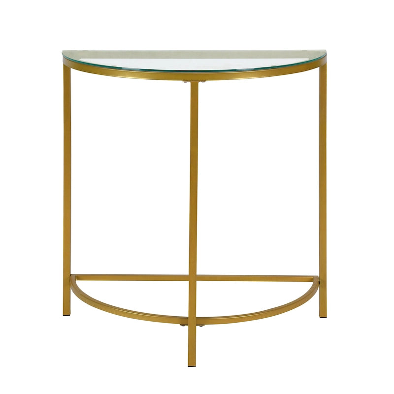 Demilune Console Table Tempered Glass Top Gold Metal Base Minimalist Half-Moon Entryway Table Modern Accent Furniture