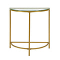 Demilune Console Table Tempered Glass Top Gold Metal Base Minimalist Half-Moon Entryway Table Modern Accent Furniture