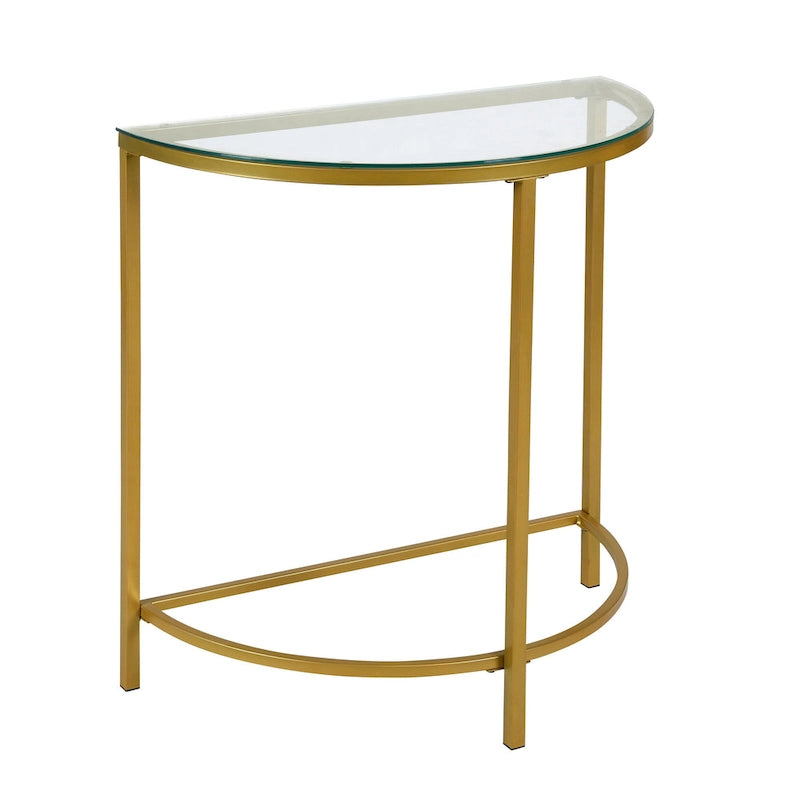 Demilune Console Table Tempered Glass Top Gold Metal Base Minimalist Half-Moon Entryway Table Modern Accent Furniture
