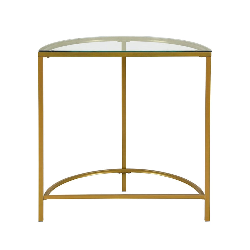 Demilune Console Table Tempered Glass Top Gold Metal Base Minimalist Half-Moon Entryway Table Modern Accent Furniture