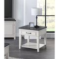 24" White & Grey 1-Drawer End Table - Birch Veneers & Hardwood, Antique White Base, Grey Top