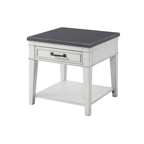 24" White & Grey 1-Drawer End Table - Birch Veneers & Hardwood, Antique White Base, Grey Top