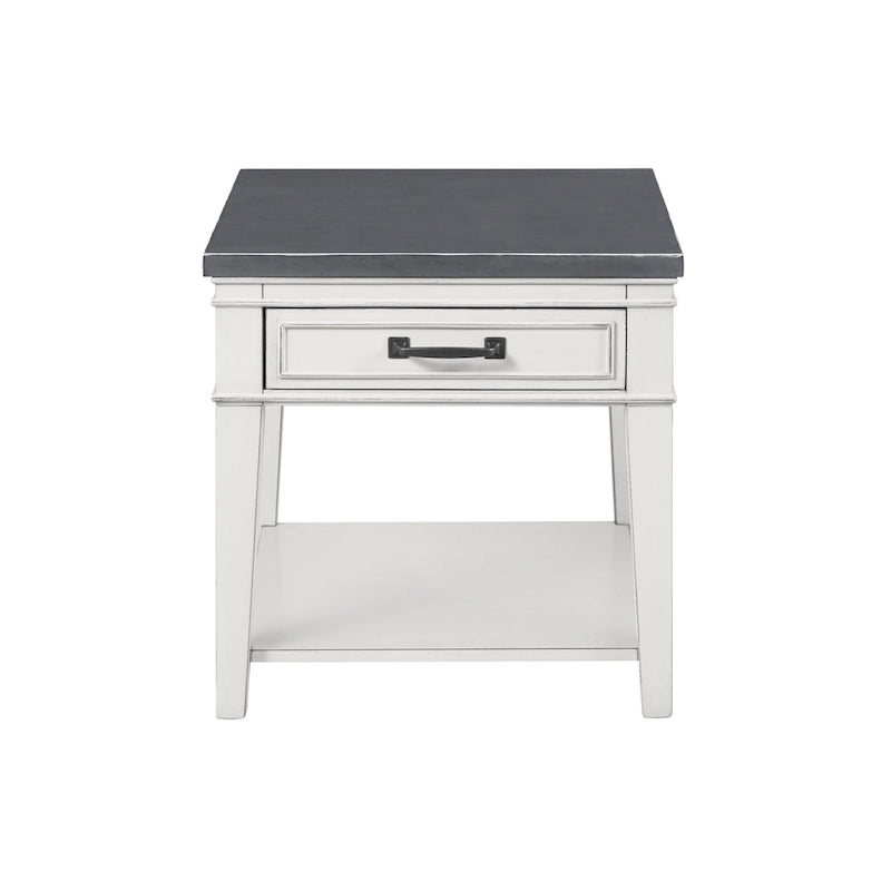 24" White & Grey 1-Drawer End Table - Birch Veneers & Hardwood, Antique White Base, Grey Top